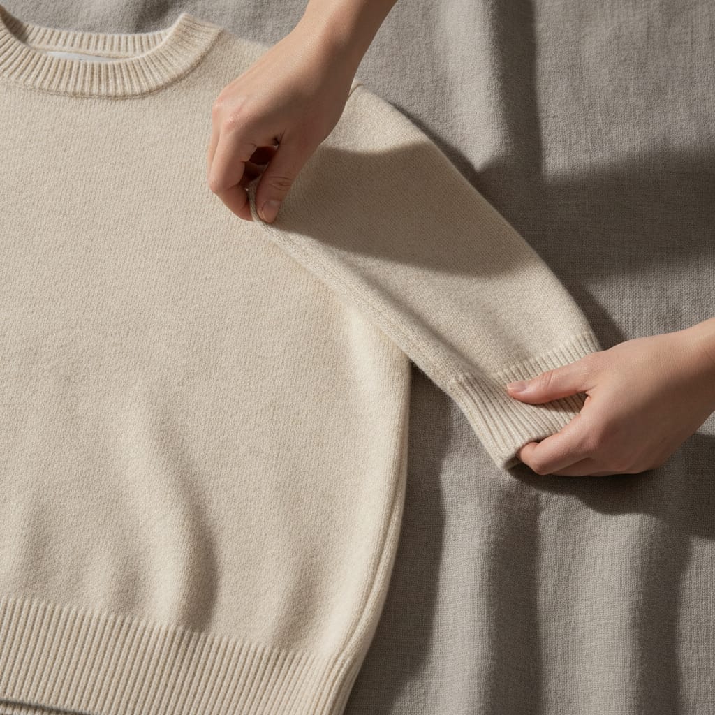 Detailopname van stof en stiksel bij daglicht — bij het artikel over afmetingen productfoto webshop