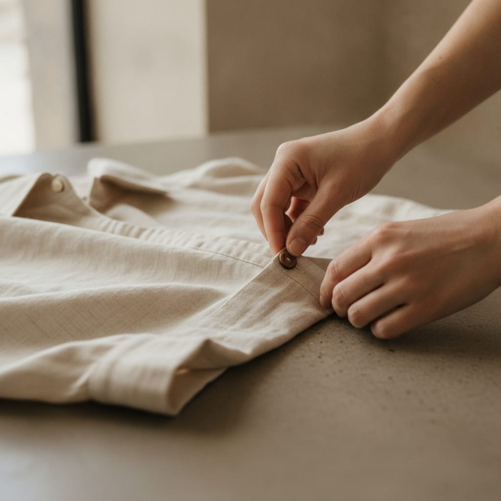 Detailopname van stof en stiksel bij daglicht — bij het artikel over kleding fotografie webshop