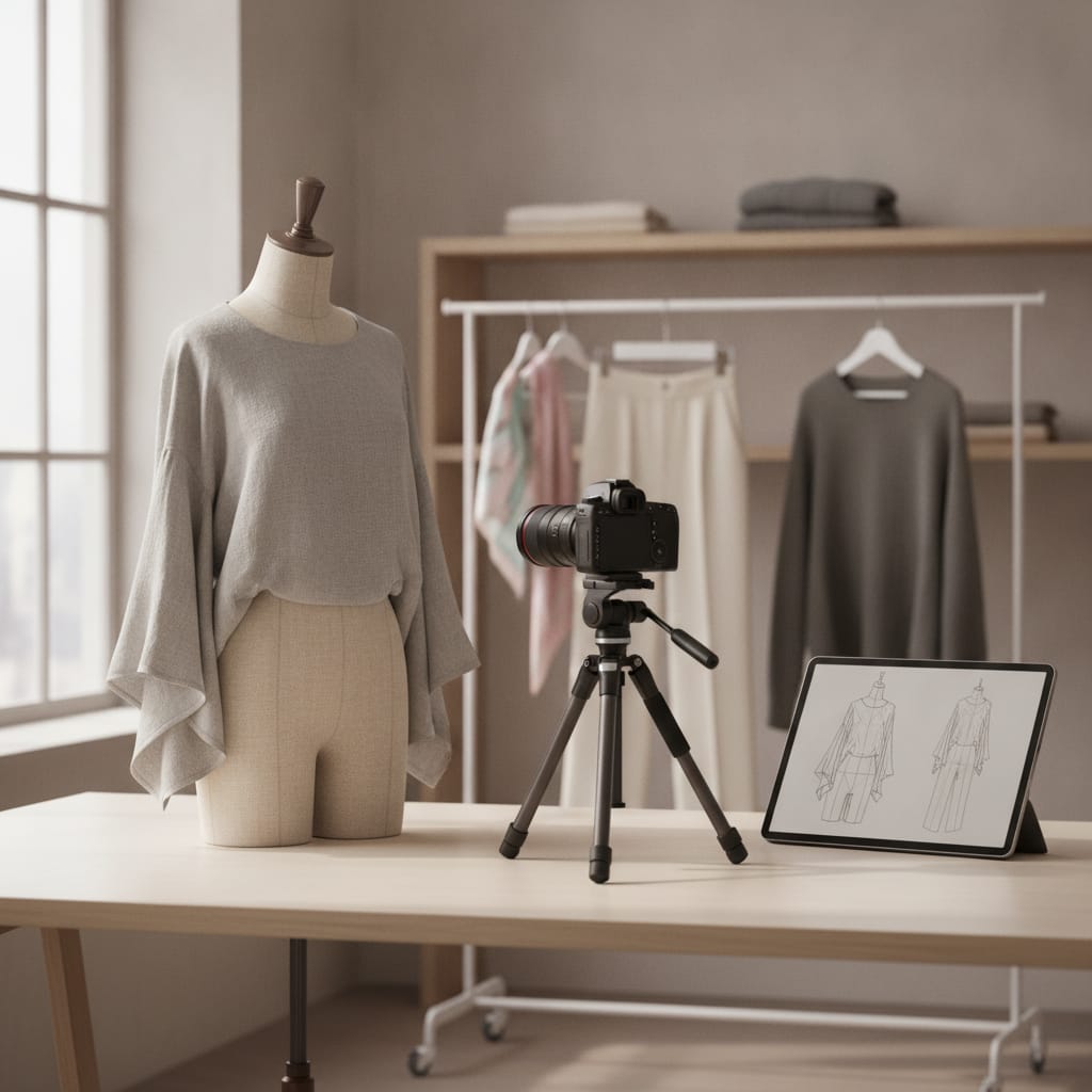 Werkplek waar productfoto's voor een kledingwebshop gemaakt worden — bij het artikel over mag je AI-modellen gebruiken
