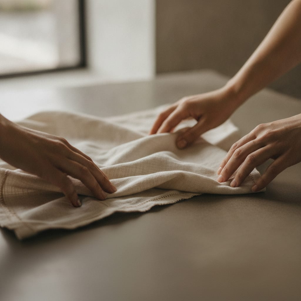 Detailopname van stof en stiksel bij daglicht — bij het artikel over woocommerce vs shopify
