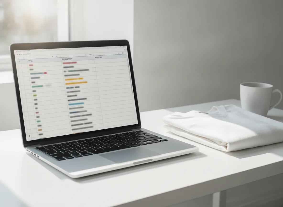 Laptop met een CSV-productfeed klaar voor import in Bol.com of Google Shopping