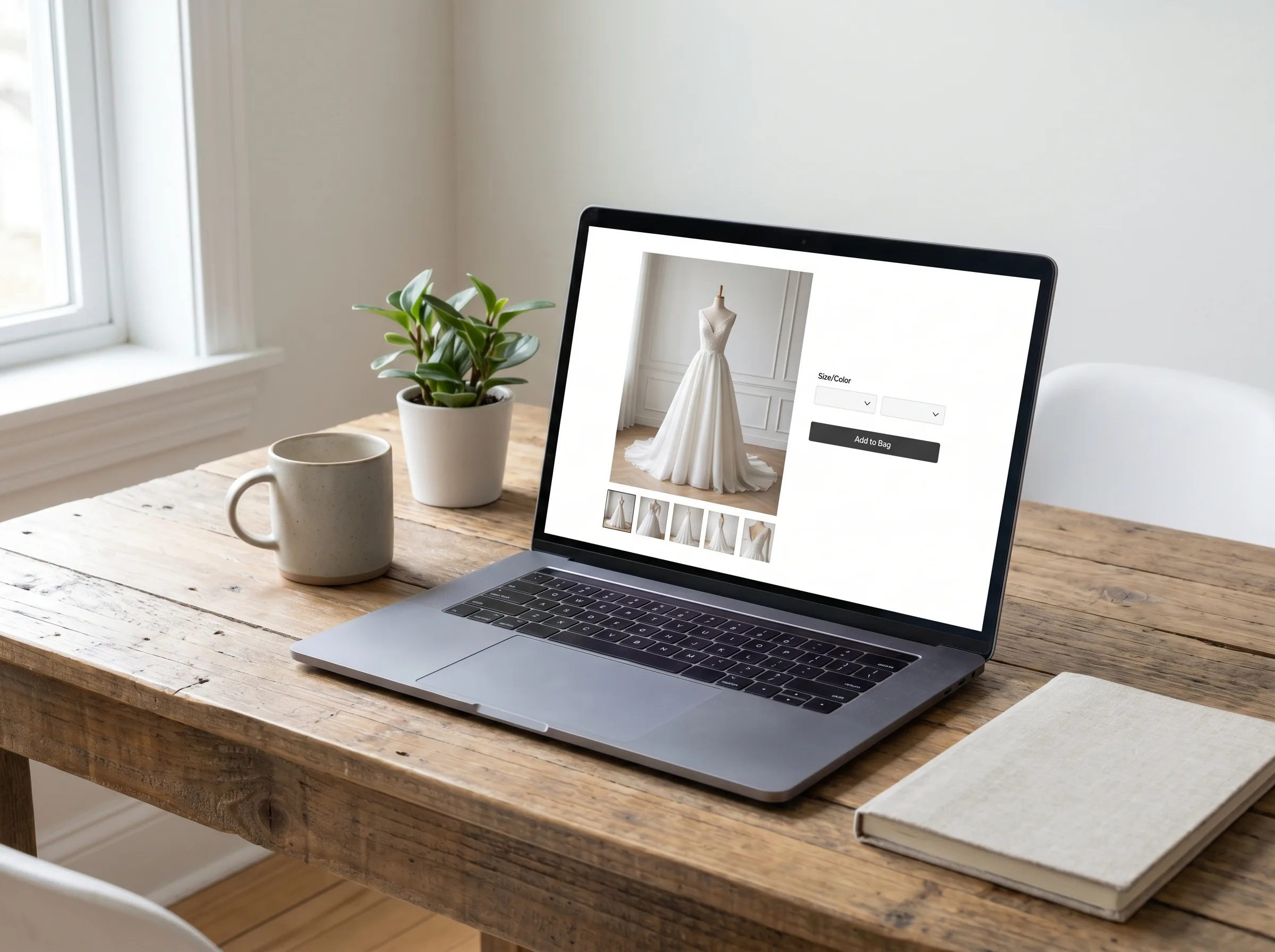 Webshop productpagina voor bruidsmode met foto en beschrijving