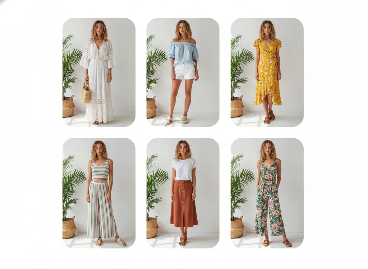 Samenhangende collectiepresentatie met hetzelfde vaste model op alle productfoto's van een webshop
