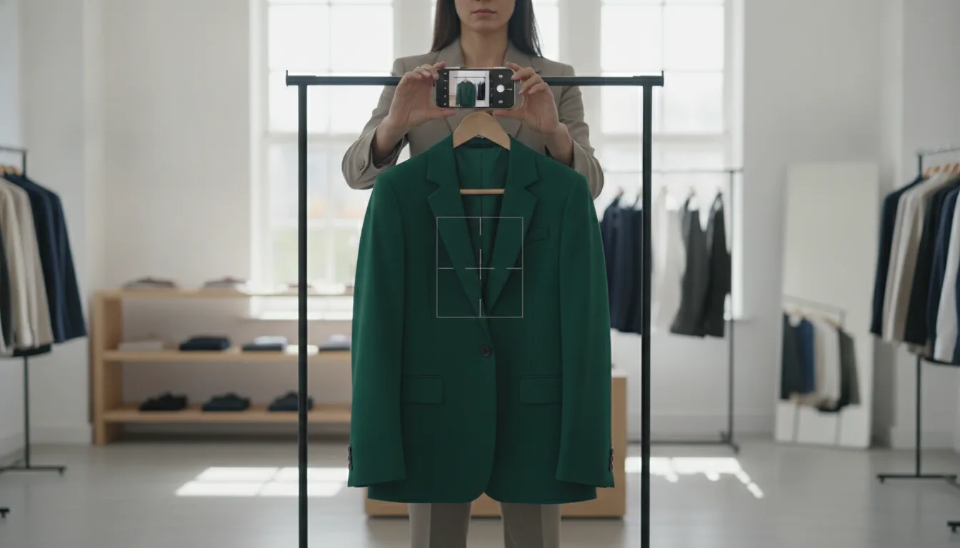 kleding fotograferen met je telefoon — Magazijnmedewerker die kleding fotografeert met zijn telefoon via FashionPix