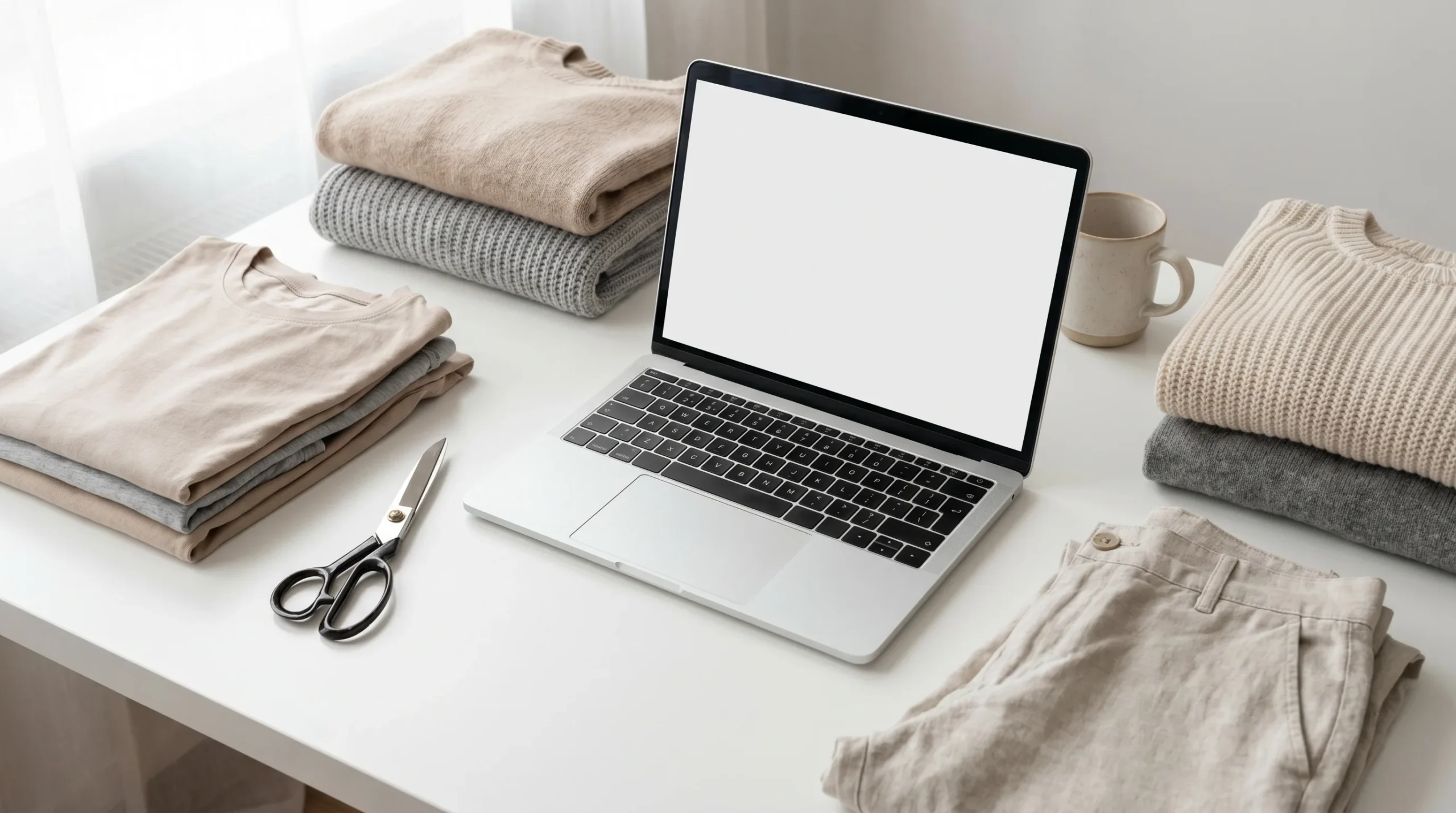 Laptop met een e-commerce productpagina voor een modeshop — WooCommerce vs Shopify vergelijking